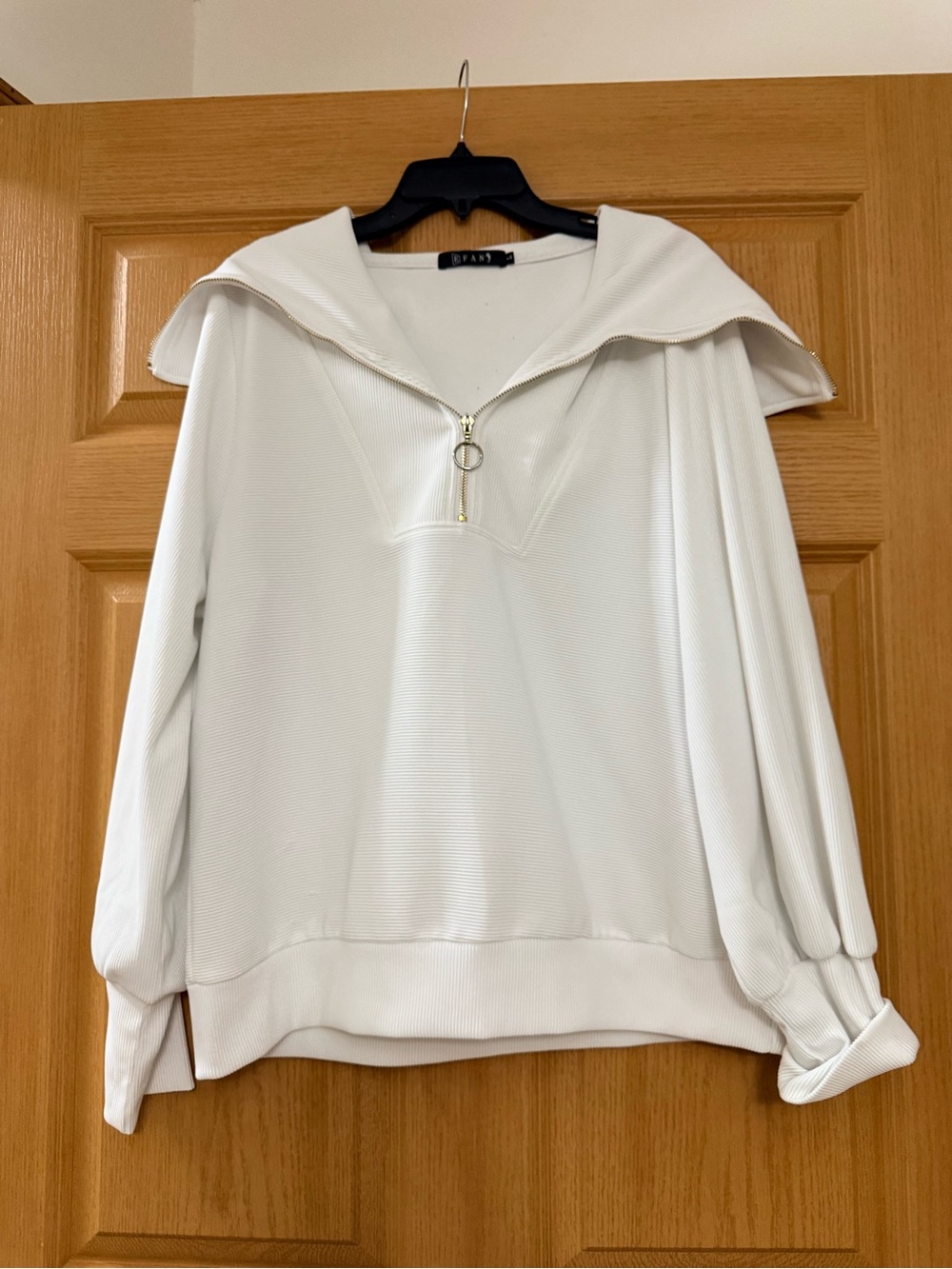 Sailor-Collar Half-Zip Pullover Hoodie in White